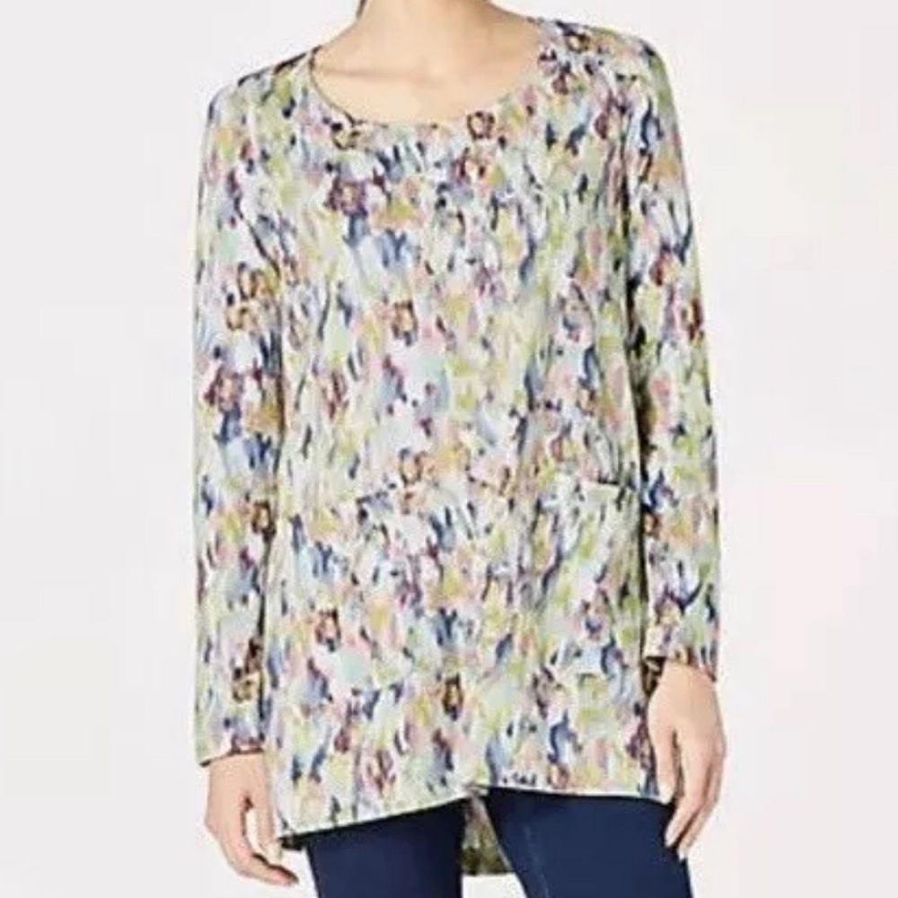 Purejill Multi Color Long Sleeve Top with 2 Front Pockets EUC Size XL
